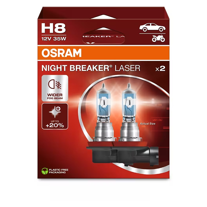 Osram Night Breaker Laser H8 35W 12V +150 Procent - Sæt