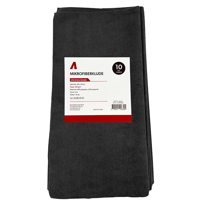 Mikrofiberklud, 40x40cm, 330gsm, 10 stk Sort