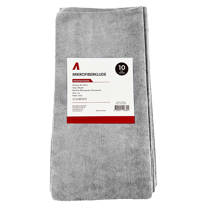 Mikrofiberklud, 40x40cm, 330gsm, 10 stk Grå