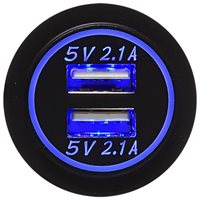 USB ladeadapter 12/24v m/blåt lys