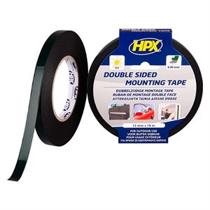 HPX dobbeltklæbende tape sort, 12mm x 10m