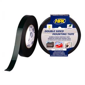 HPX dobbeltklæbende tape sort, 19mm x 10m